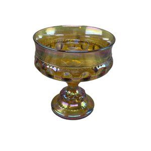 Indiana Carnival Glass Amber King's Crown Thumbprint Pedestal Candy Dish